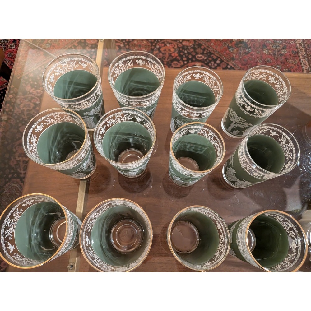 Lot Vintage Jeannette Hellenic Green Glasses Wedgwood Jasperware Style 6 sm 6 lg - Picture 2 of 13